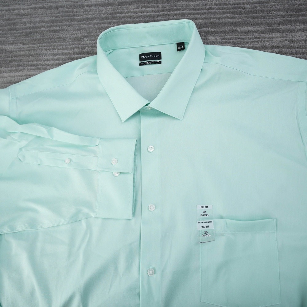 Van Heusen Dress Shirt Men Mint Green Ultra Wrinkle Free Big New 20 34/35 - Picture 1 of 13